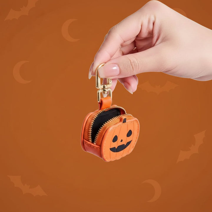 Halloween Coin Purse Keychain with Key Holder and Zippered Faux Leather Pouch