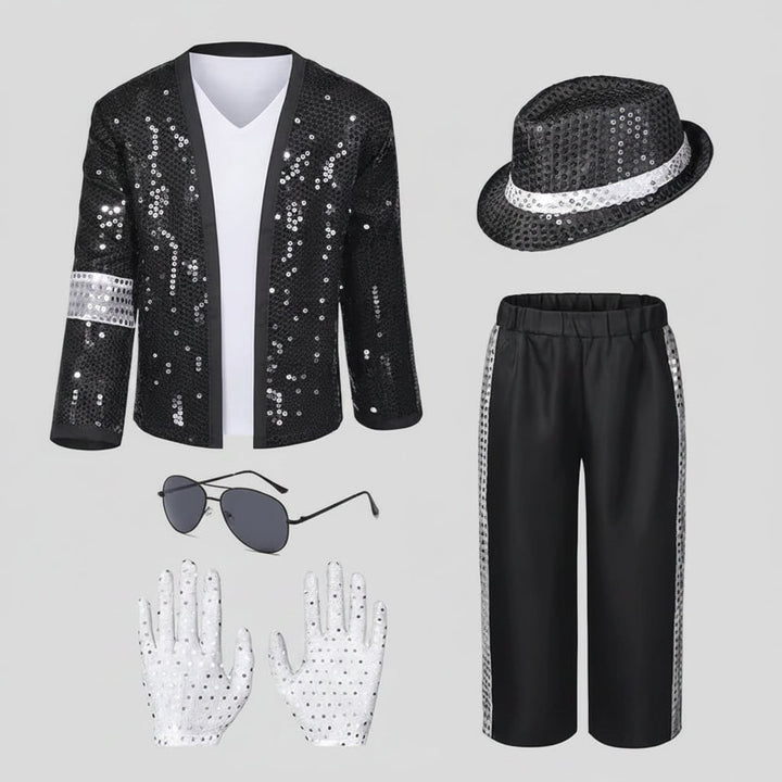 Halloween Dance Costume Michael Jackson Outfit with Sequin Jacket Fedora Hat and Gloves for Party