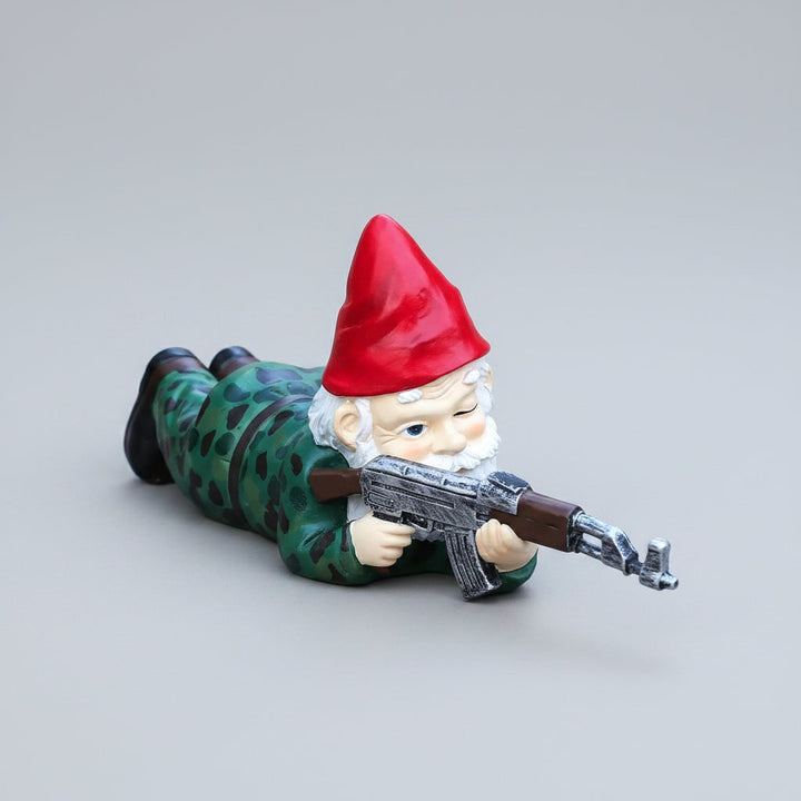Halloween Funny Garden Gnome Figurine Resin Tactical Rifle Shooting Pose Outdoor Decoration Statue