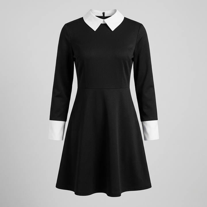 Halloween gothic schoolgirl Costume Dress with White Collar and Braided Cosplay Outfit