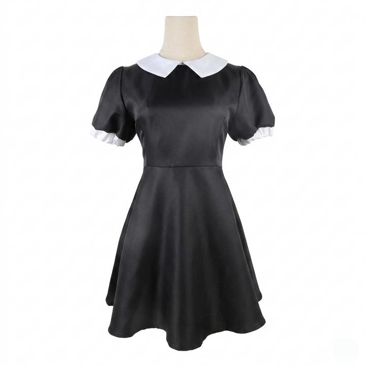 Halloween gothic schoolgirl Costume Dress with White Collar and Braided Cosplay Outfit