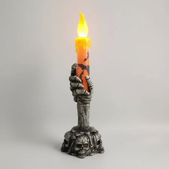 Halloween Hand Poured Soy Candles with Skeleton Holder and LED Flame Light for Party Decoration