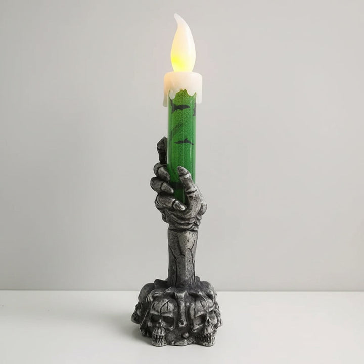 Halloween Hand Poured Soy Candles with Skeleton Holder and LED Flame Light for Party Decoration