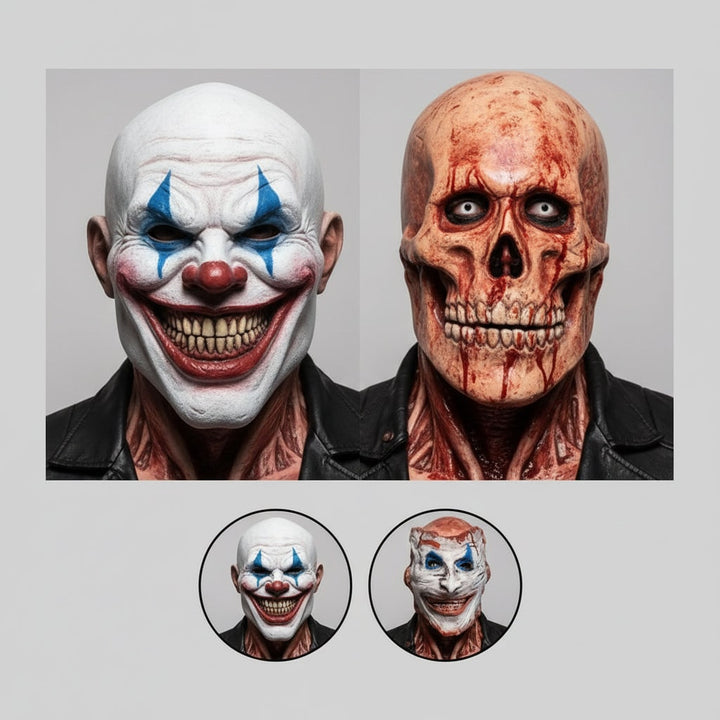 Halloween Mask Peel Off Creepy Clown and Skull Double-Layer Latex Costume