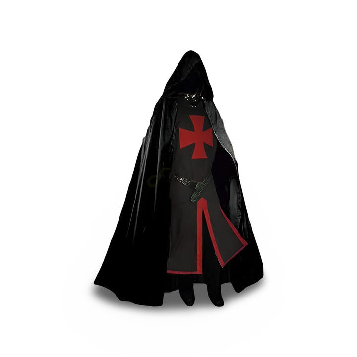 Halloween Medieval Knight Costume Tunic with Hooded and Templar Cross for Cosplay Party