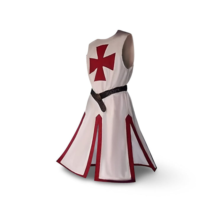 Halloween Medieval Knight Costume Tunic with Hooded and Templar Cross for Cosplay Party