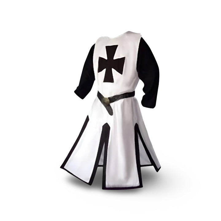 Halloween Medieval Knight Costume Tunic with Hooded and Templar Cross for Cosplay Party