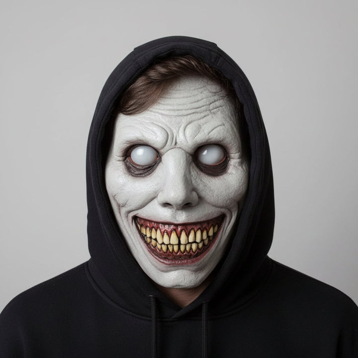 Halloween Scary Costume Mask with Creepy Demon Smiling Face and Textured Wrinkled Skin for Party