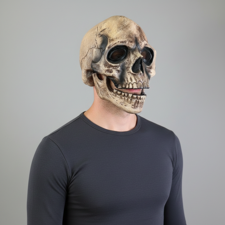 Halloween Skull Mask with Moving Jaw and Creepy Mesh Eyes for Cosplay Costume Party