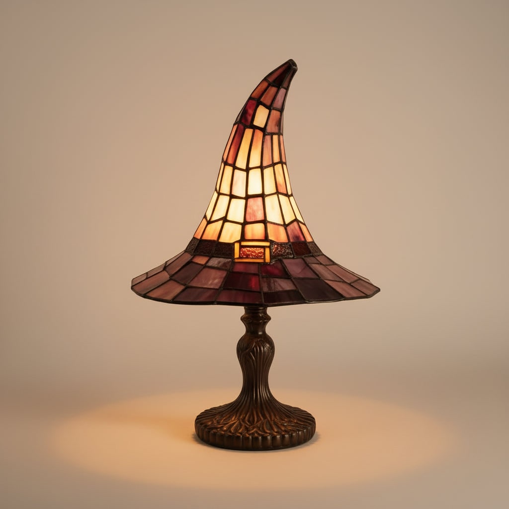 Halloween Witch Hat Table Lamp with Stained Glass Lampshade