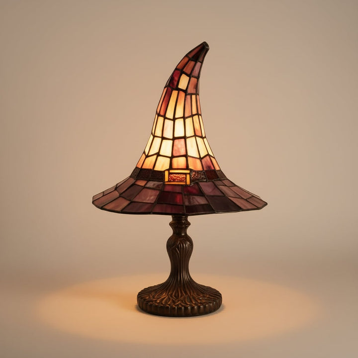 Halloween Witch Hat Table Lamp with Stained Glass Lampshade