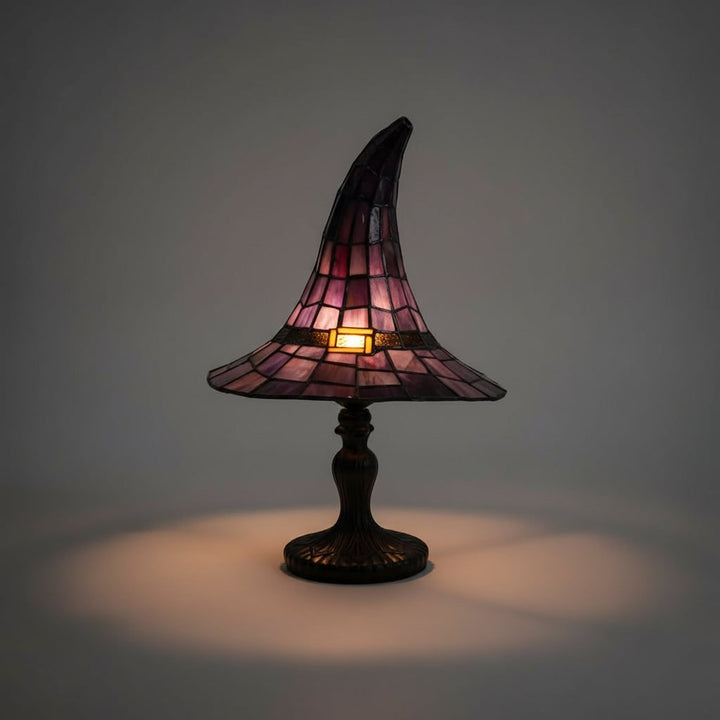 Halloween Witch Hat Table Lamp with Stained Glass Lampshade