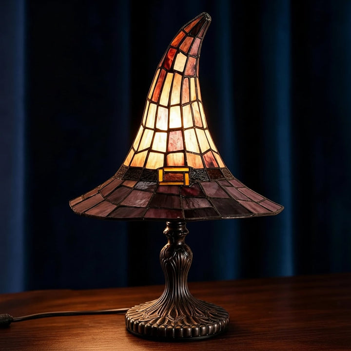 Halloween Witch Hat Table Lamp with Stained Glass Lampshade
