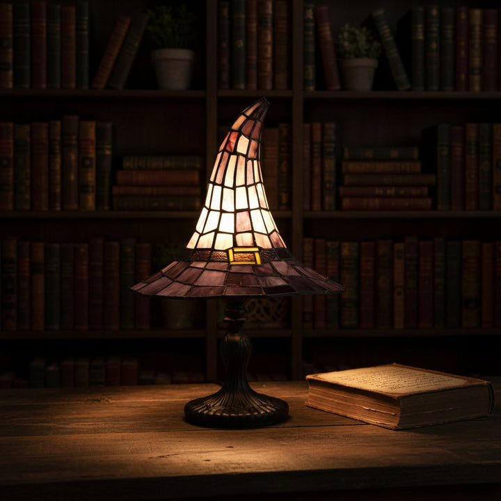Halloween Witch Hat Table Lamp with Stained Glass Lampshade