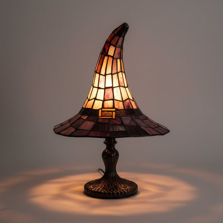 Halloween Witch Hat Art Glass Table Lamp with Stained Shade and Bronze Base