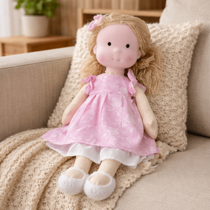 Handcrafted Waldorf Doll 28cm Cotton Handmade Fabric Knitted Clothing Yarn Hair Cloth