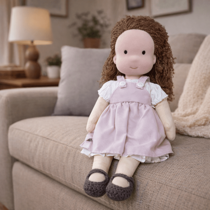 Handcrafted Waldorf Doll 28cm Cotton Handmade Fabric Knitted Clothing Yarn Hair Cloth