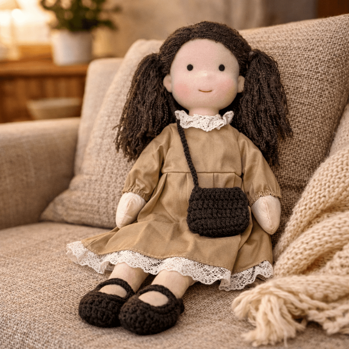Handcrafted Waldorf Doll 28cm Cotton Handmade Fabric Knitted Clothing Yarn Hair Cloth