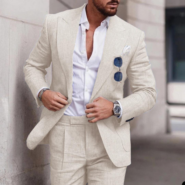 Trendy Men's Two-Piece Linen Beach Wedding Suit - Caden