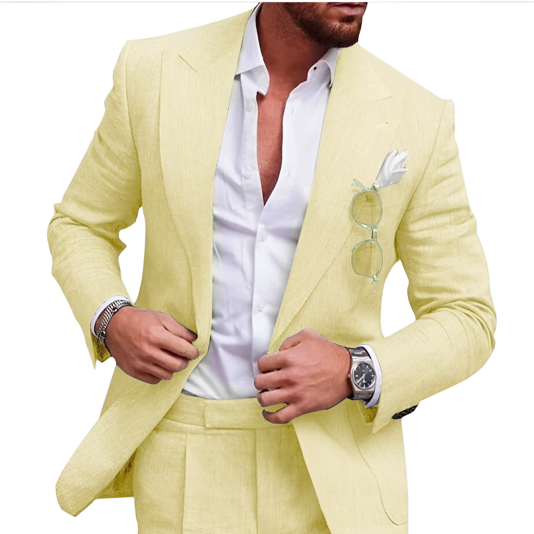 Trendy Men's Two-Piece Linen Beach Wedding Suit - Caden