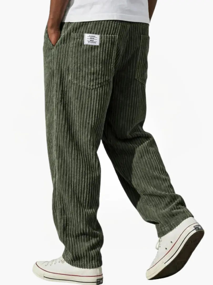Men's Ribbed Trousers with Elasticated Waistband and Slant Pockets
