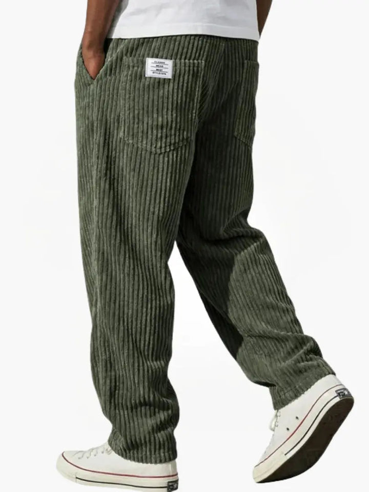 Men's Ribbed Trousers with Elasticated Waistband and Slant Pockets