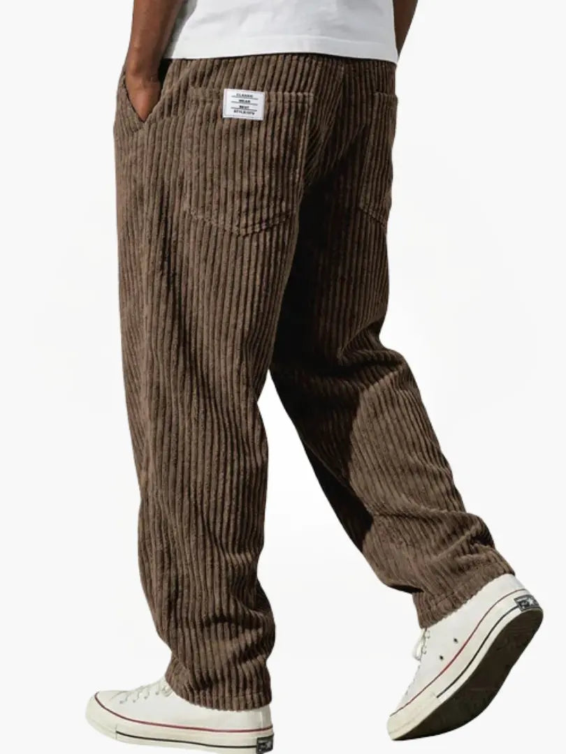 Men's Ribbed Trousers with Elasticated Waistband and Slant Pockets
