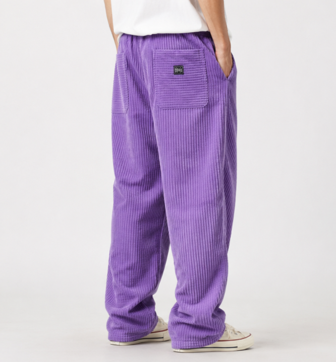 Men's Ribbed Trousers with Elasticated Waistband and Slant Pockets