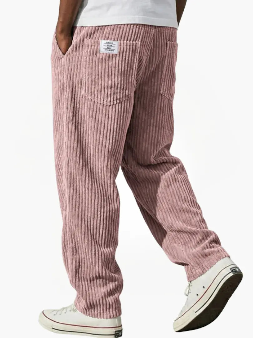 Men's Ribbed Trousers with Elasticated Waistband and Slant Pockets