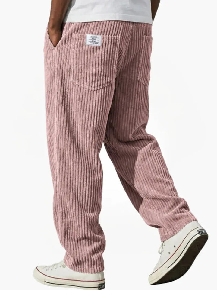 Men's Ribbed Trousers with Elasticated Waistband and Slant Pockets