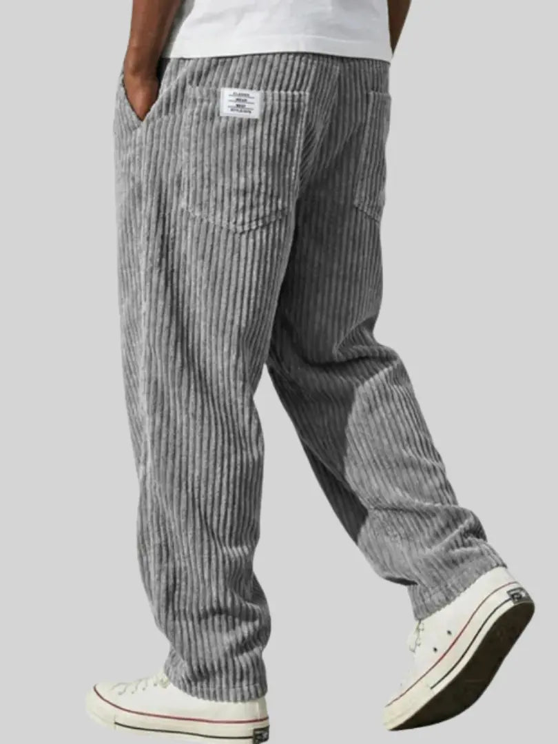 Men's Ribbed Trousers with Elasticated Waistband and Slant Pockets