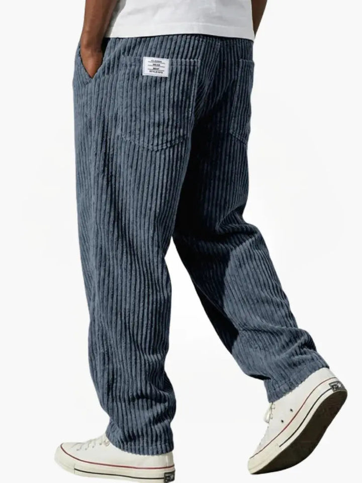 Men's Ribbed Trousers with Elasticated Waistband and Slant Pockets
