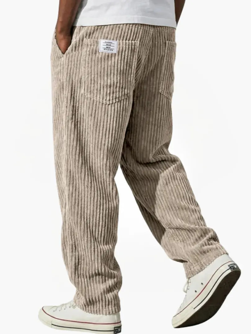 Men's Ribbed Trousers with Elasticated Waistband and Slant Pockets
