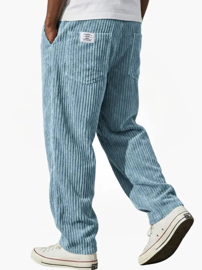 Men's Ribbed Trousers with Elasticated Waistband and Slant Pockets
