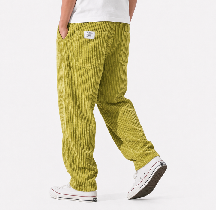 Men's Ribbed Trousers with Elasticated Waistband and Slant Pockets