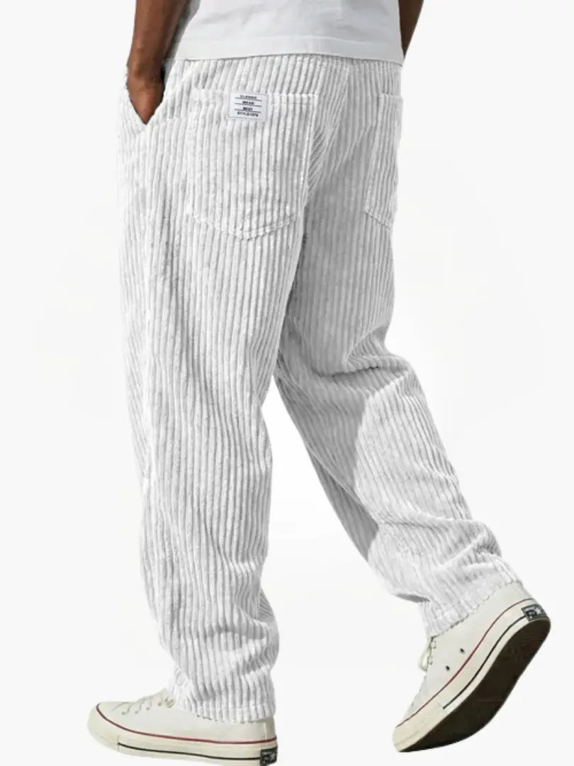 Men's Ribbed Trousers with Elasticated Waistband and Slant Pockets