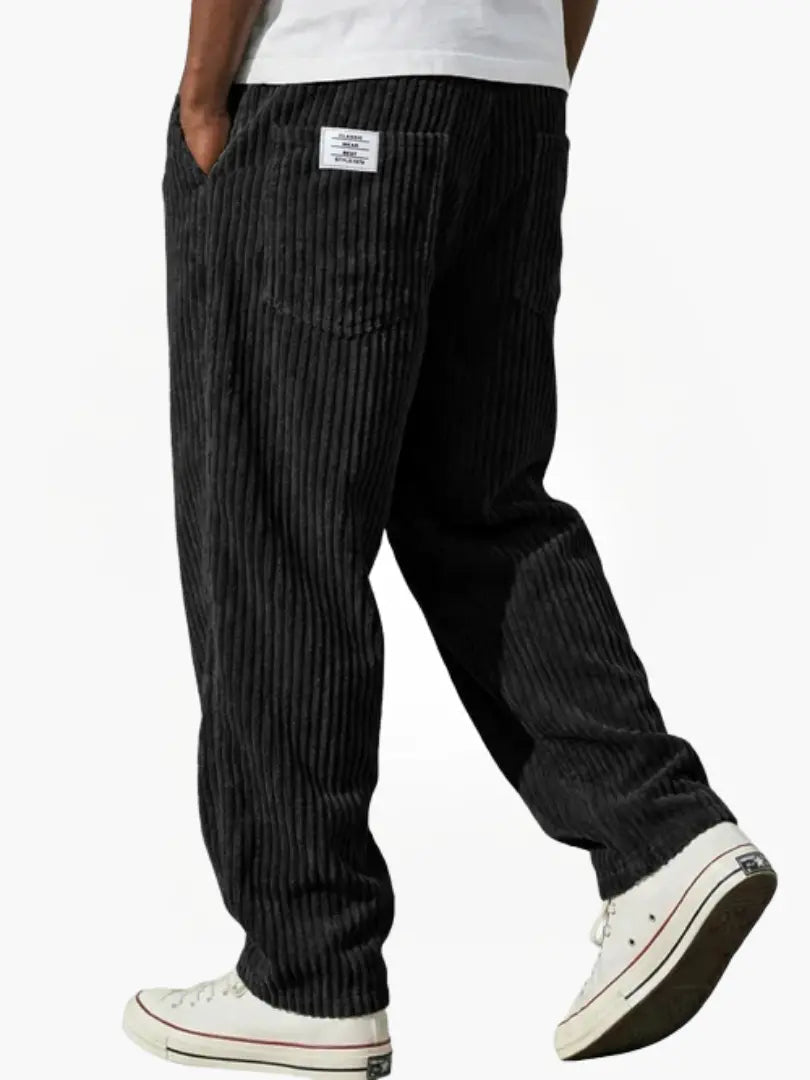 Men's Ribbed Trousers with Elasticated Waistband and Slant Pockets