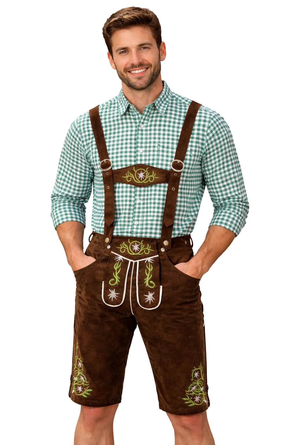 Men's Traditional Knee-Length Lederhosen with Braces