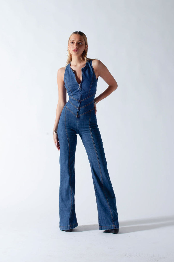 Women's Heart Open-Back Denim Jumpsuit – Sakura