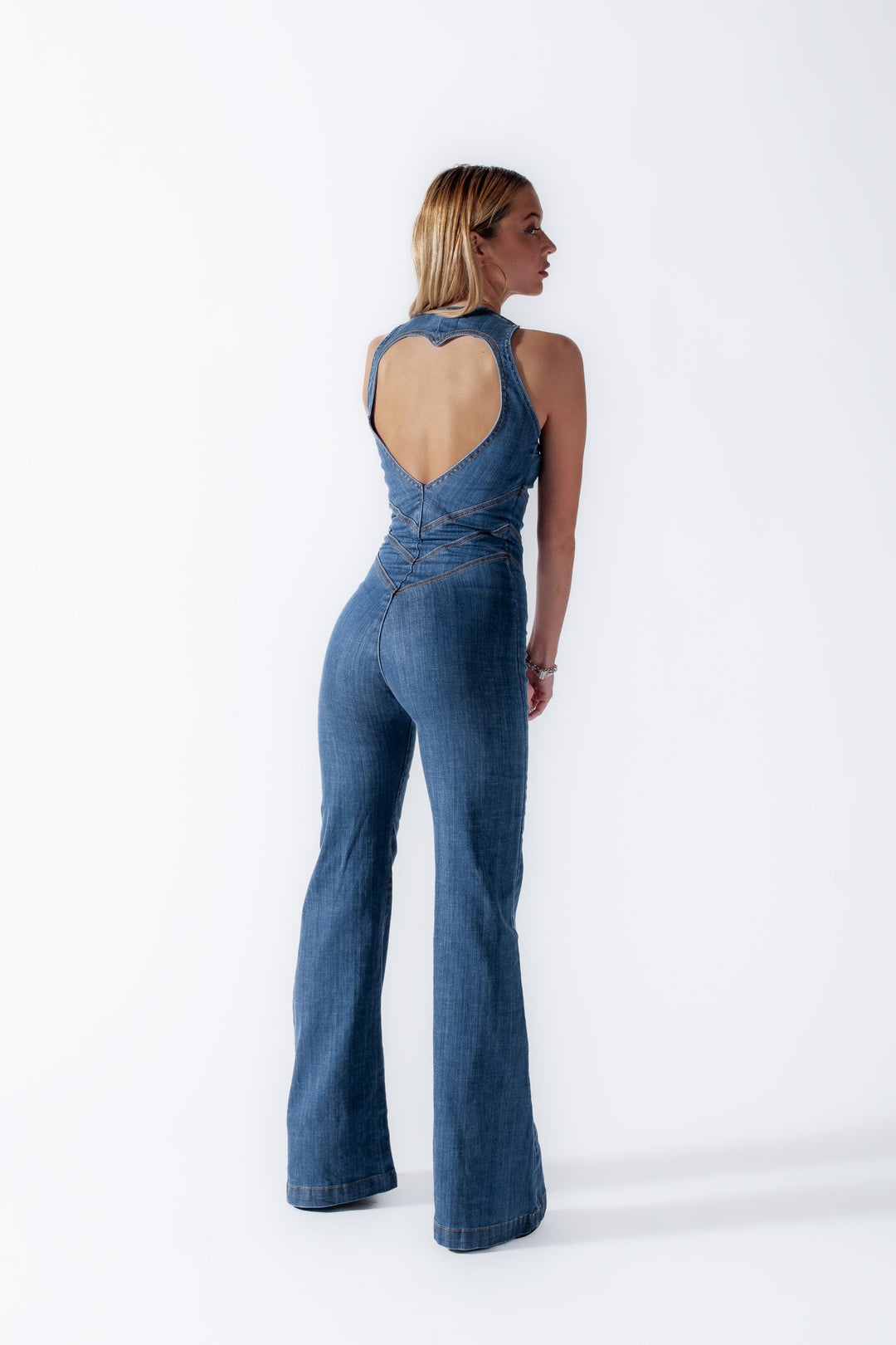 Women's Heart Open-Back Denim Jumpsuit – Sakura