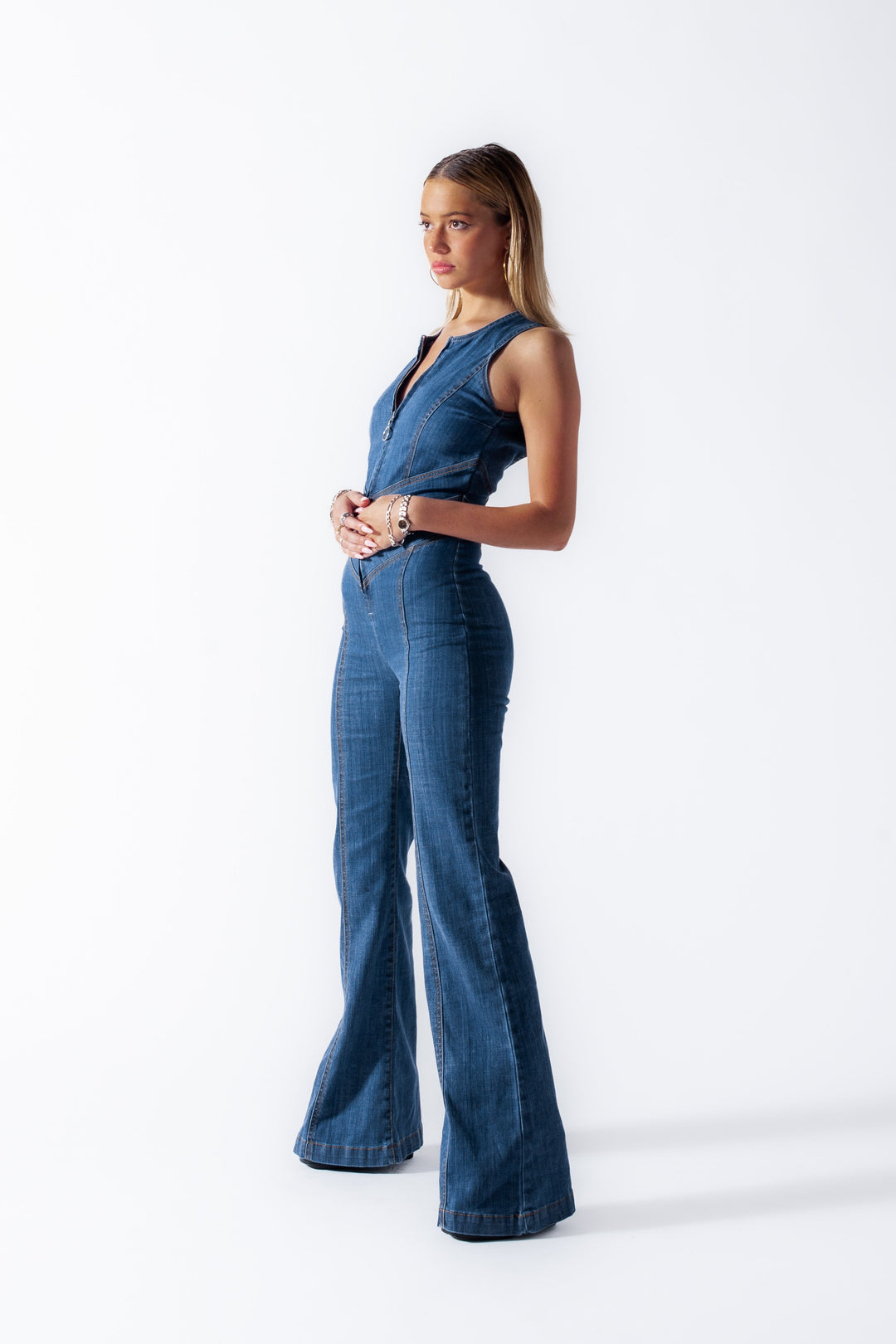 Women's Heart Open-Back Denim Jumpsuit – Sakura
