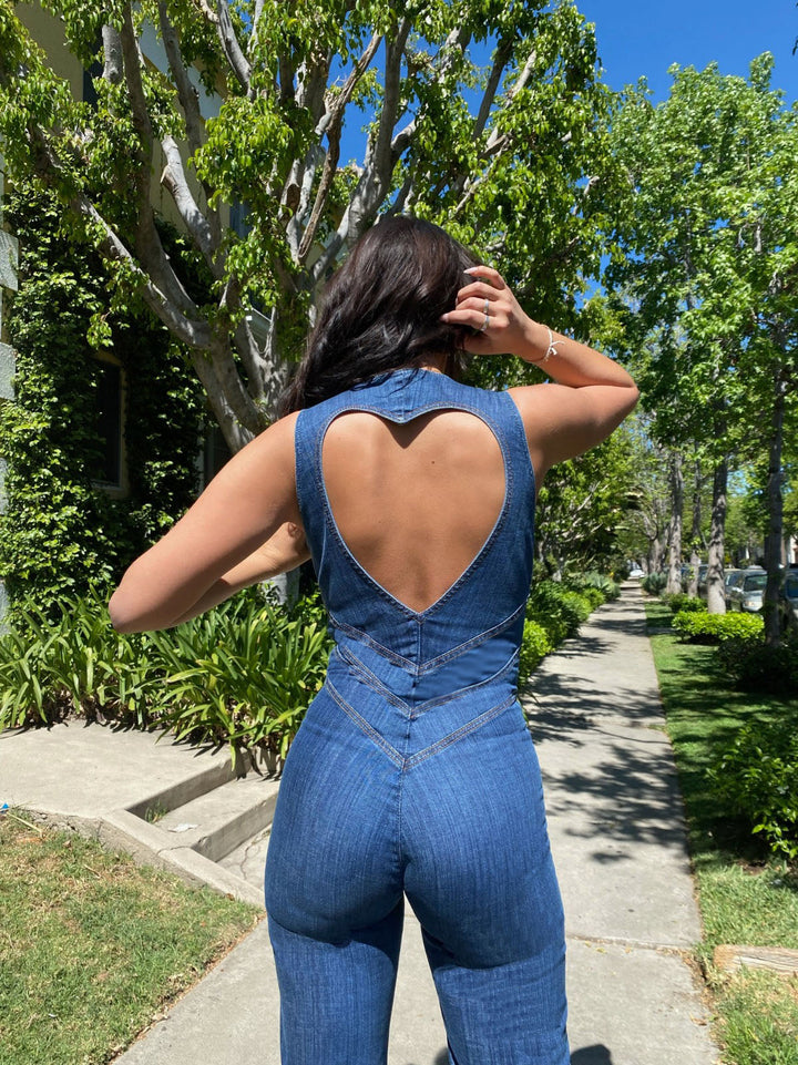 Women's Heart Open-Back Denim Jumpsuit – Sakura