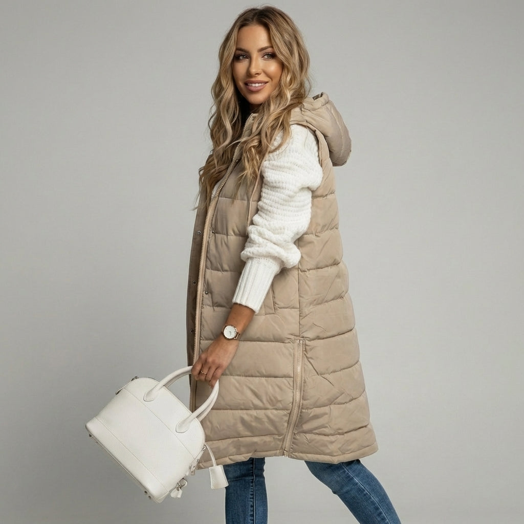 Women’s Long Hooded Bodywarmer