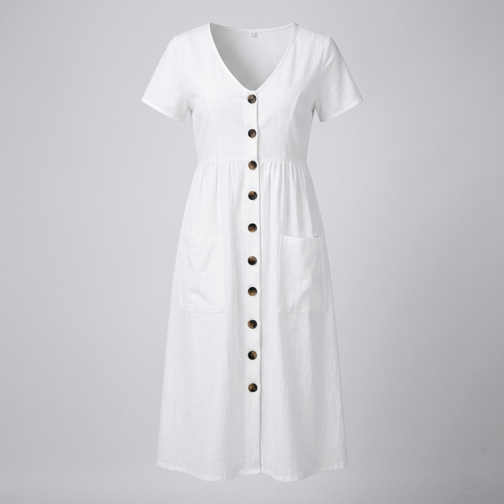 Button Midi Dress with Functional Pocket Detail