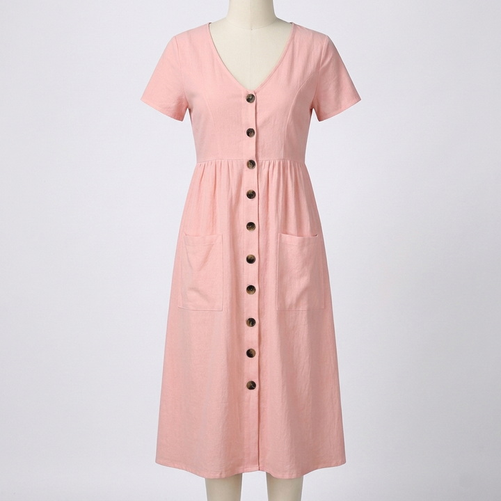 Button Midi Dress with Functional Pocket Detail