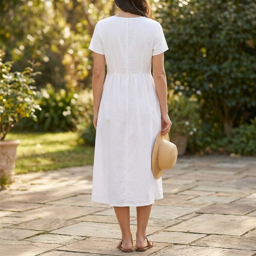 Button Midi Dress with Functional Pocket Detail