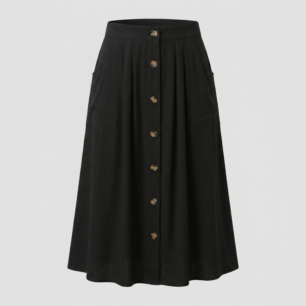 Button Front Midi Skirt with Pockets