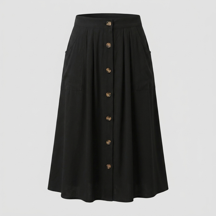 Button Front Midi Skirt with Pockets