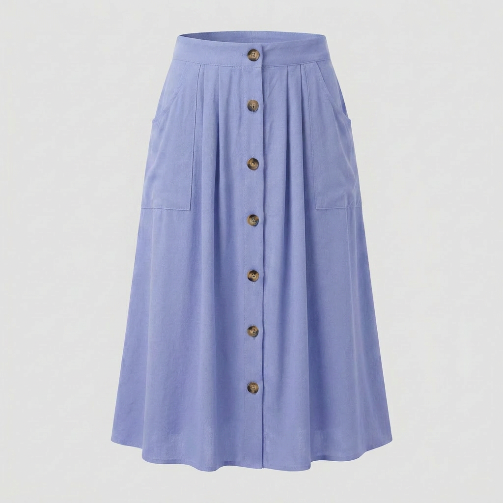 Button Front Midi Skirt with Pockets
