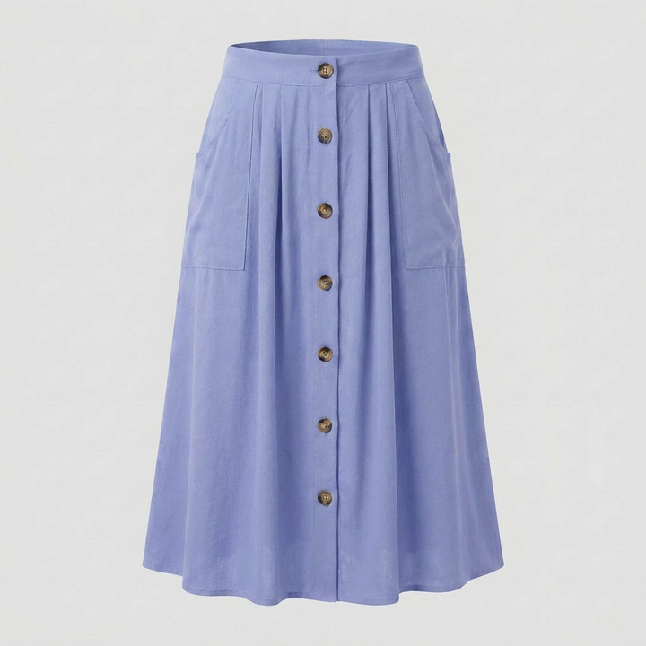 Button Front Midi Skirt with Pockets
